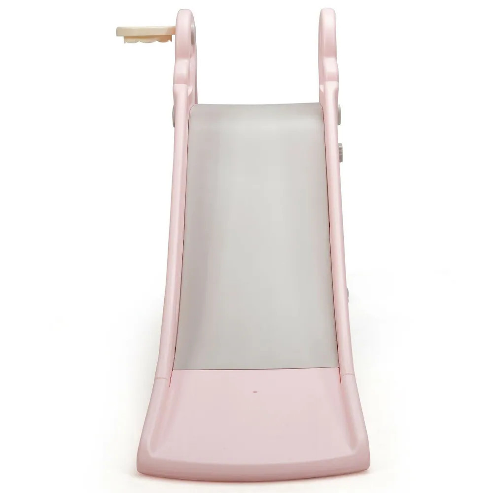 3-in-1 Kids Climber Slide Play Set with Basketball Hoop and Ball-Pink - Pink (Pink) | Bed Bath & Beyond