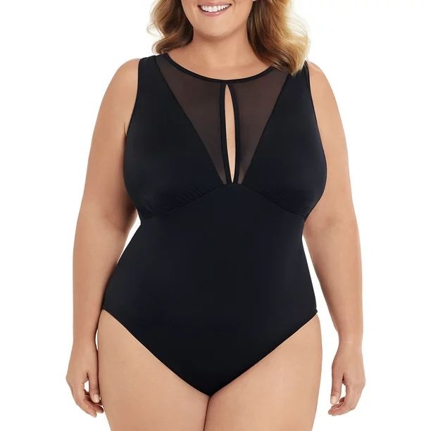 Time and Tru Women's and Women's Plus Size Mesh Insert One Piece Swimsuit | Walmart (US)