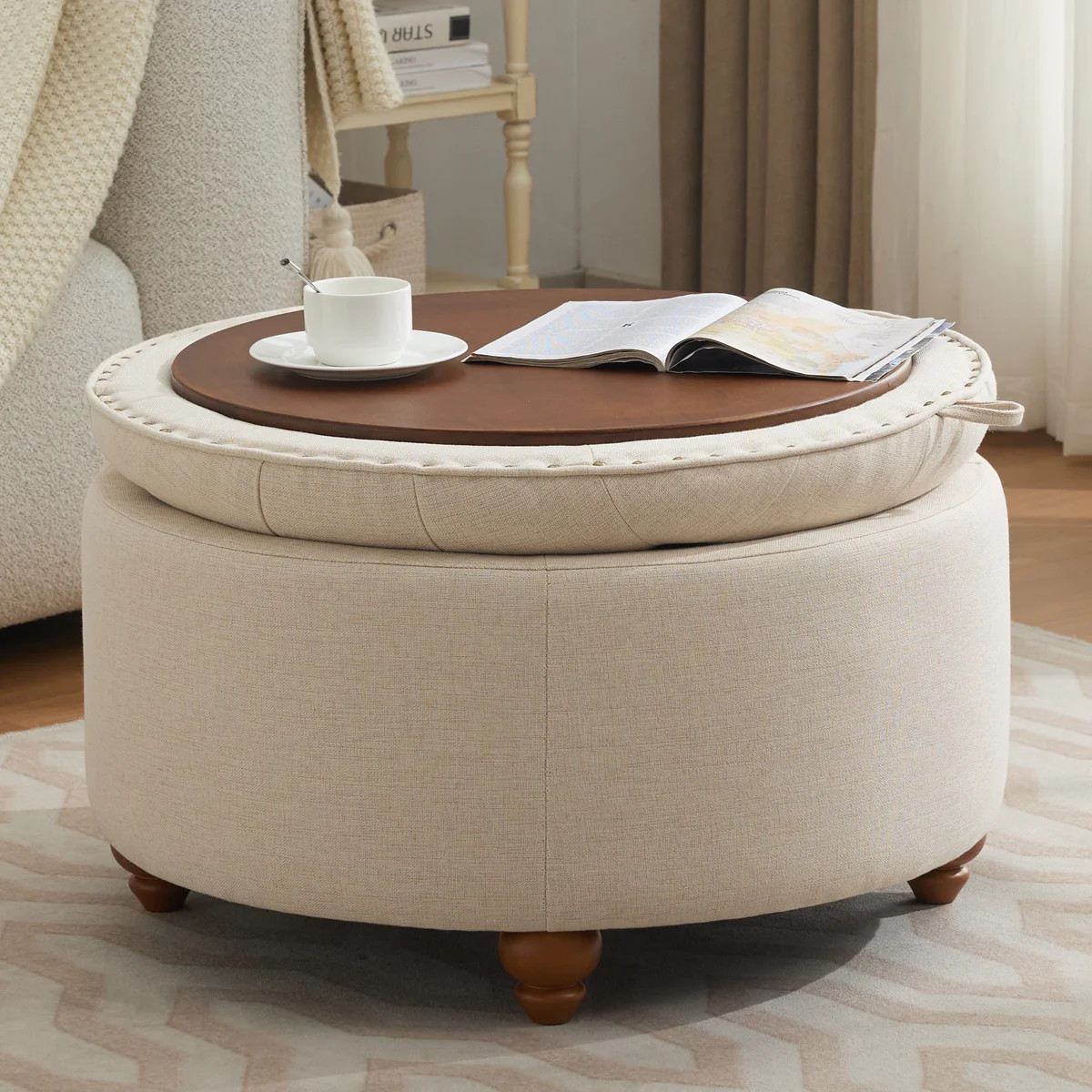 30’’ Wide Upholstered Tufted Round Storage Ottoman | Wayfair North America