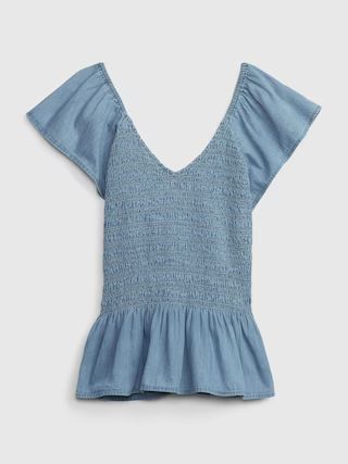 Ruffle Sleeve Denim Peplum Top with Washwell | Gap (US)