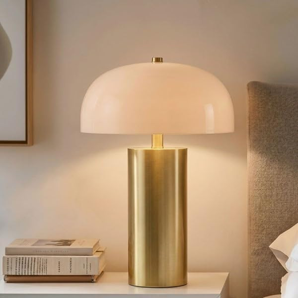 Ink+Ivy Modern Gold Metal Columnar Table Lamp with Dome-Shaped Glass Shade, Built-in LED Light So... | Amazon (US)