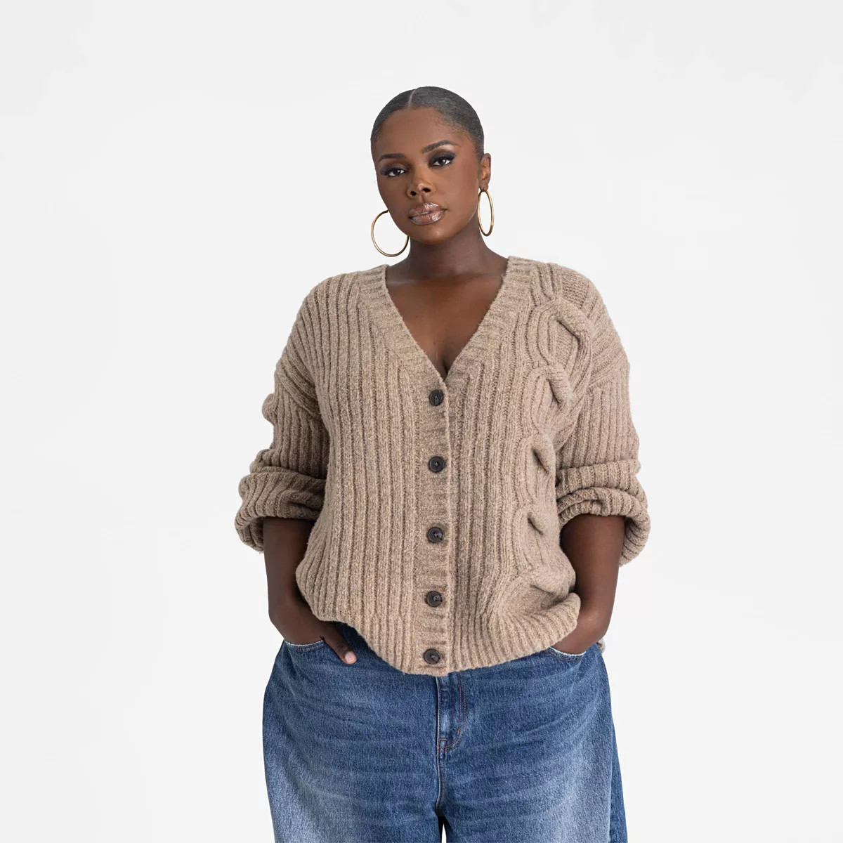 KBB by KAHLANA Women's 'The Cable Mix Cardi' - Tan | Target