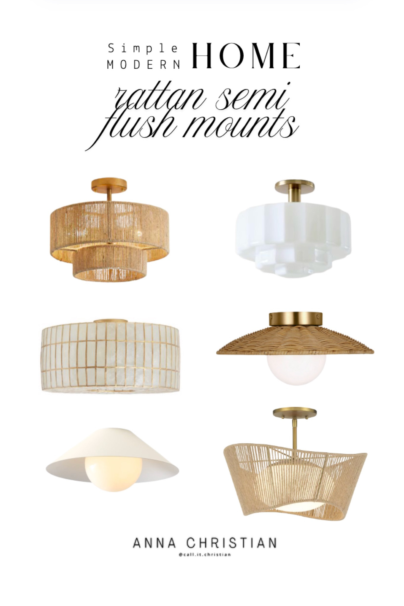 Lighting: Natural + Simple Semi flush mounts for lower ceilings. 

Modern, Scandinavian, Organic, Warm, Simplistic, Clean 

#LTKSummerEdit #LTKHome