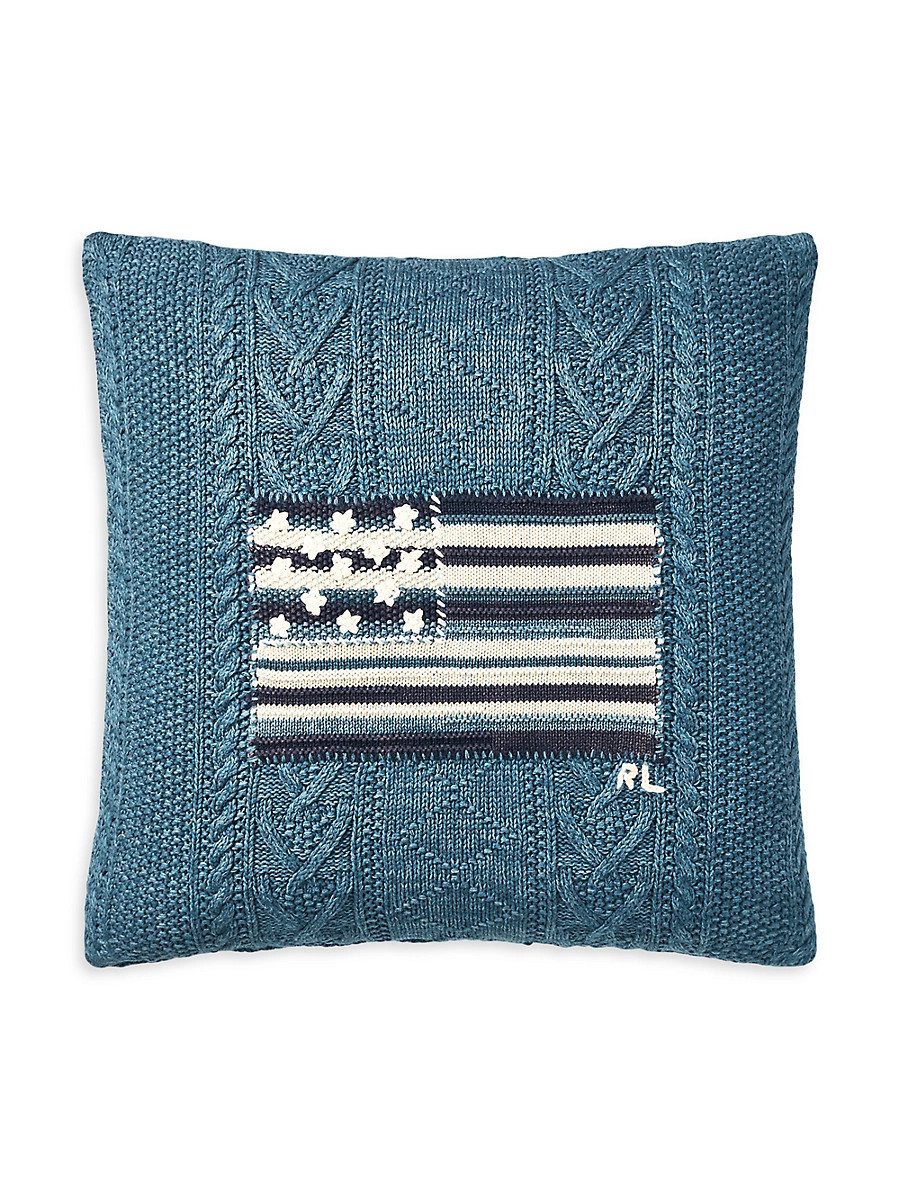 RL Flag Cableknit Throw Pillow - Blue | Saks Fifth Avenue