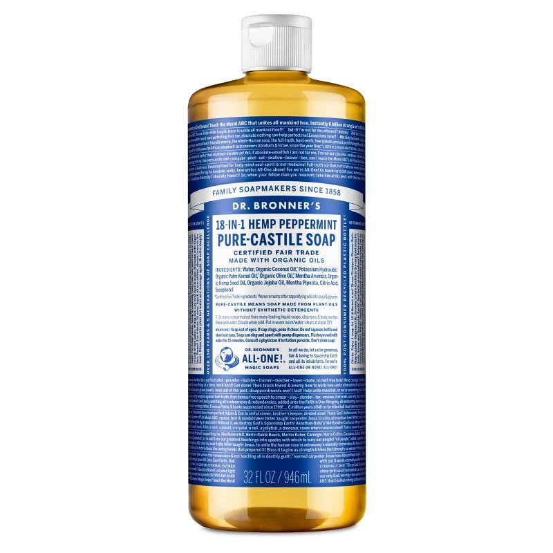 Dr. Bronner's 18-In-1 Hemp Pure-Castile Liquid Soap - Peppermint - 32 fl oz | Target