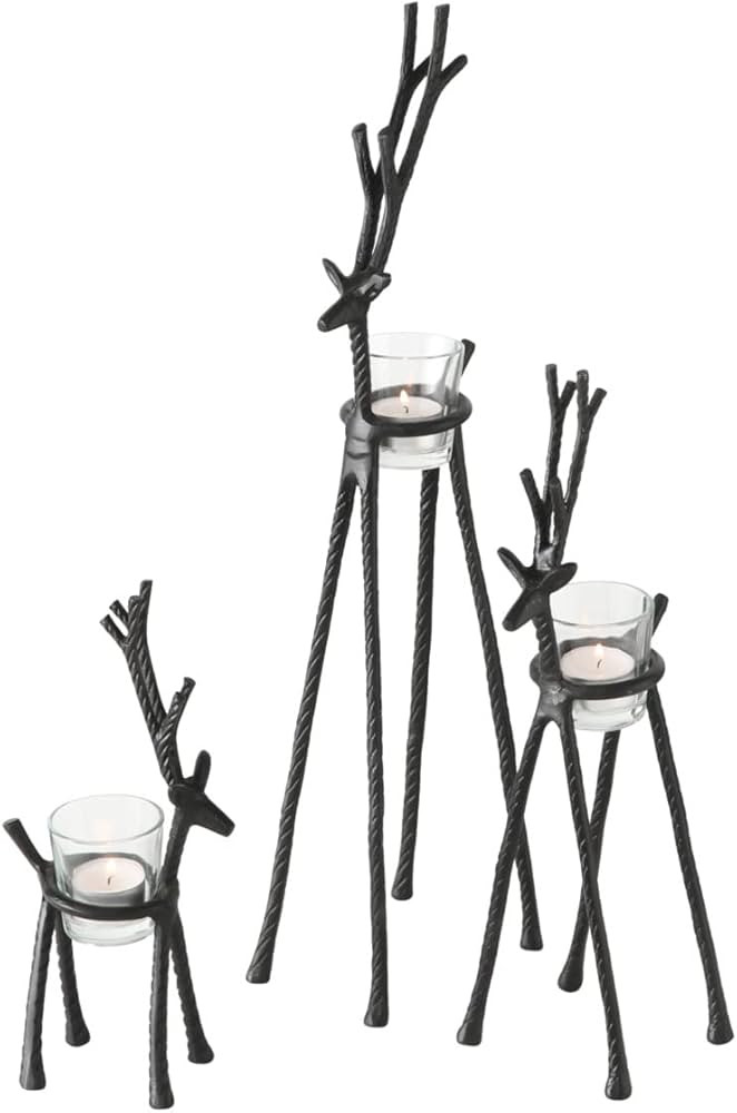 Rustic Reindeer Votive Candle Holders, Set of 3, Handmade, Forged Black Aluminum, Glass Cups, 10.... | Amazon (US)