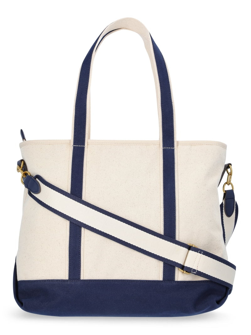 Free Assembly Women's Medium Canvas Tote, Natural/Navy | Walmart (US)