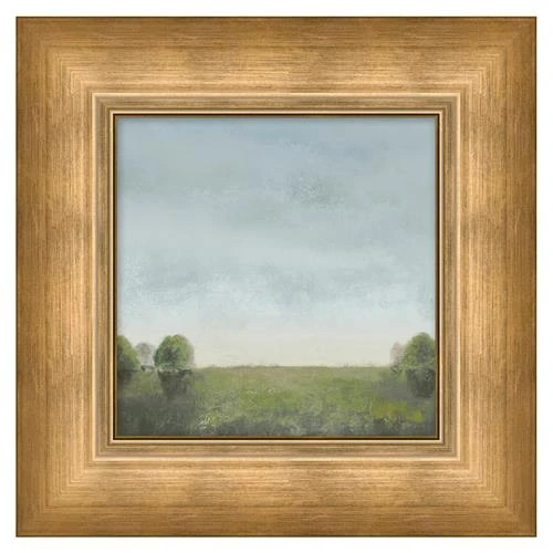 Breezy French Country Blue Sky Green Landscape Brown Frame Painting - 16x16 | Kathy Kuo Home