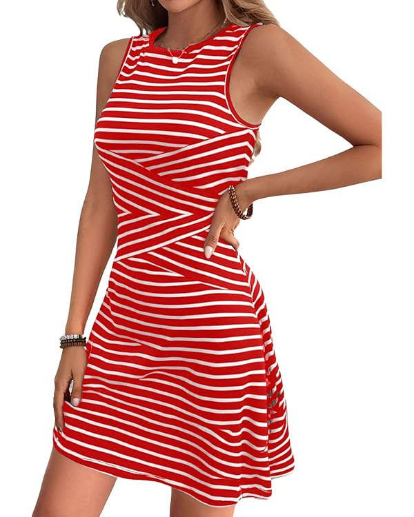 Verdusa Women's Casual Dresses 2025 Sleeveless Striped Mini Dress High Waisted A Line Bodycon Dre... | Amazon (US)