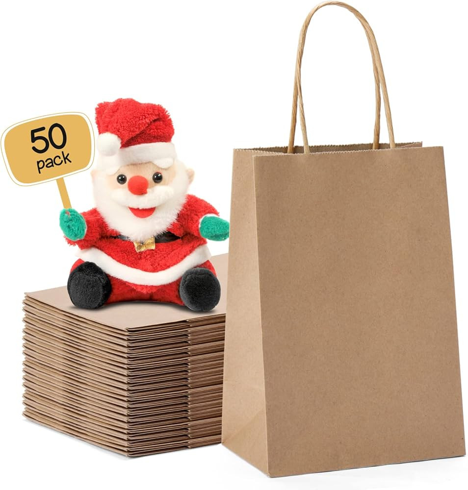 Paper Gift Bags 5.25x3.75x8" 50Pcs, Metronic Christmas Gift Wrap Bags with Handles, Brown Kraft P... | Amazon (US)
