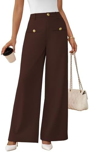 Pink Queen Wide Leg Dress Pants for Womens High Waist Pants for Work Button Decor Textured Long T... | Amazon (US)