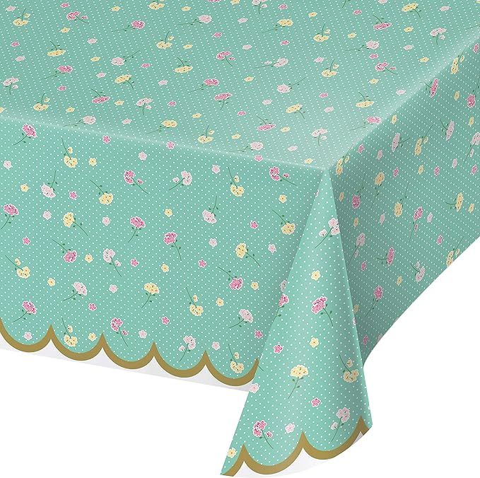 Creative Converting Floral Tea Party Plastic Tablecloth, 1 ct, Multi-Colored, 54" x 102", 1 ct | Amazon (US)
