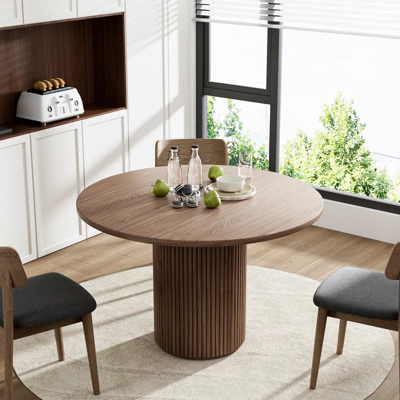 Latitude Run® Pedestal Elegant Wood Texture Round Dining Table & Reviews | Wayfair | Wayfair North America