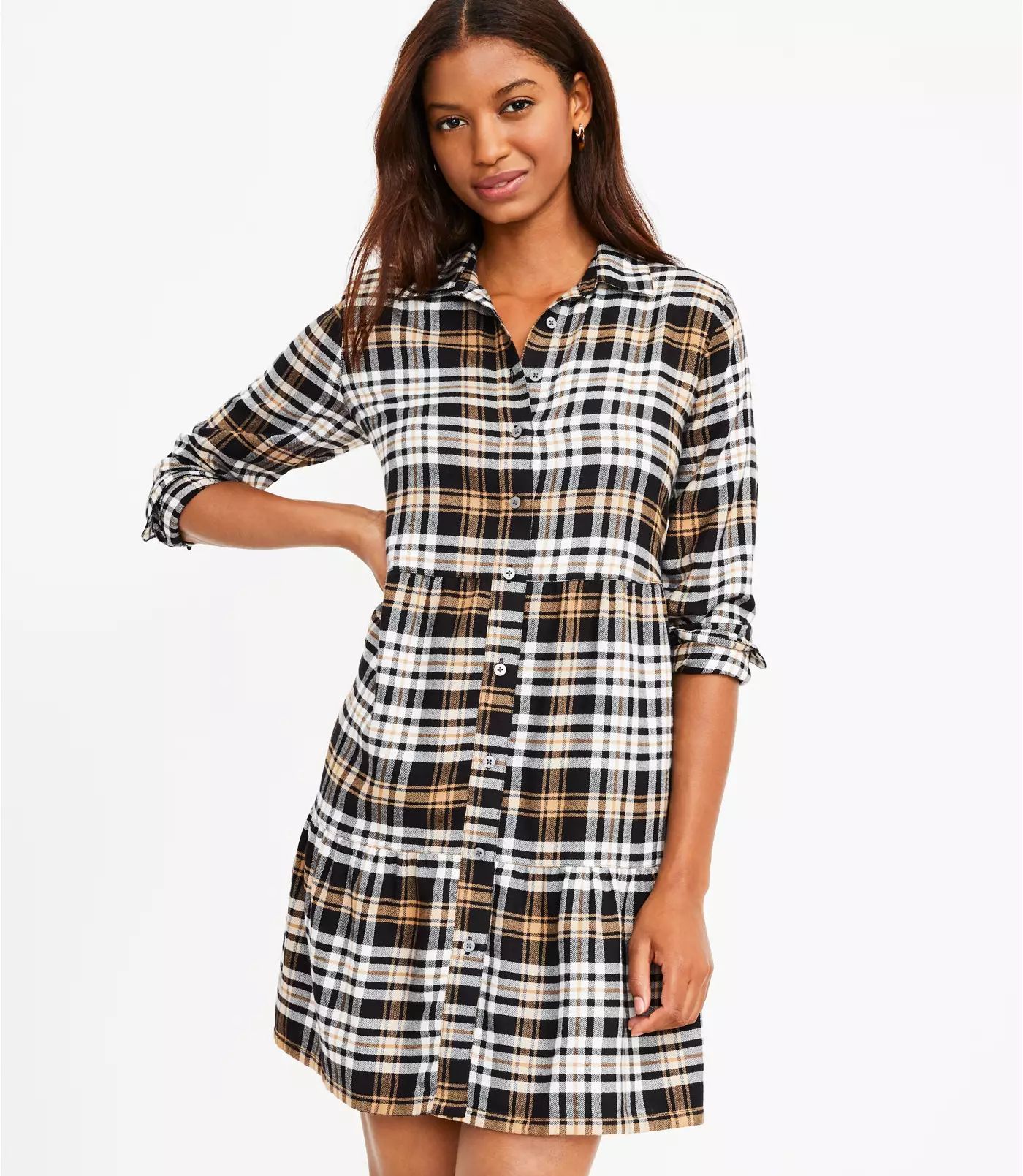 Petite Plaid Tiered Shirtdress | LOFT