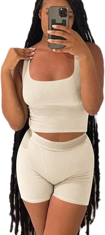 AYWA Casual Workout Sets Two Piece Outfits for Women Ribbed Crop Tank Top High Waist Leggings Act... | Amazon (US)