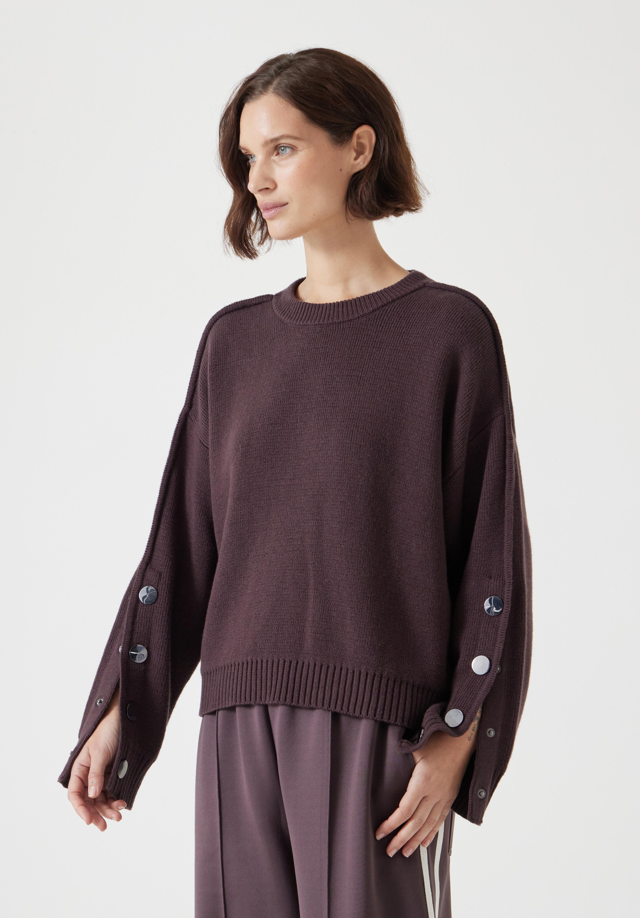 Popper Sleeve Crew Knitted Jumper | Hush UK