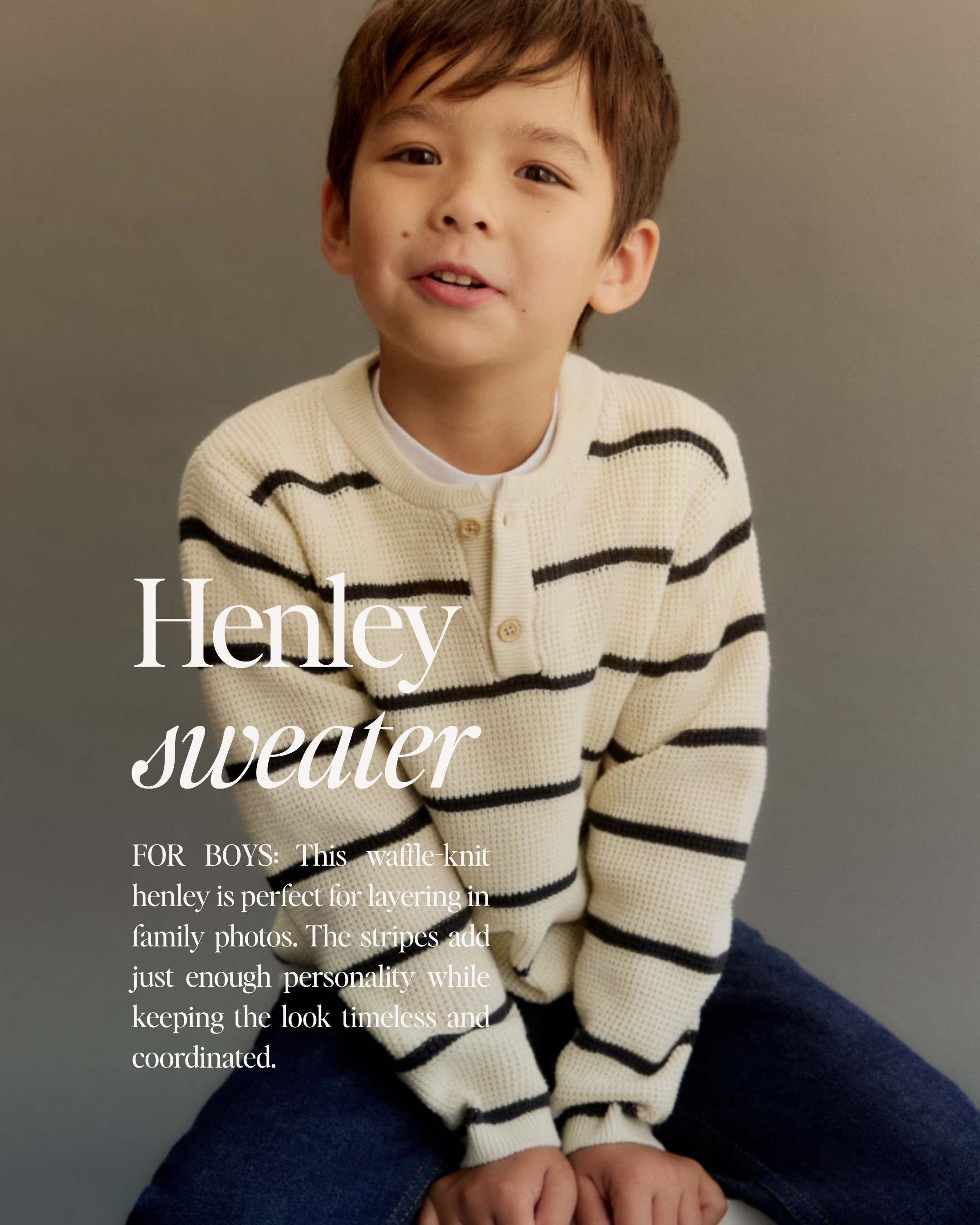 This is exactly the kind of sweater I love for boys in fall family photos — neutral, textured, but still interesting. The cream + dark stripe works with everything from brown and olive to denim, burgundy, and camel, so it’s really easy to coordinate with the rest of the family. Linking this one plus similar sweaters I’d style for pictures. 

 #LTKKids