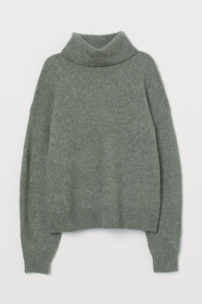 Boxy polo-neck jumper in a soft knit containing some wool with dropped shoulders, long sleeves an... | H&M (UK, MY, IN, SG, PH, TW, HK)