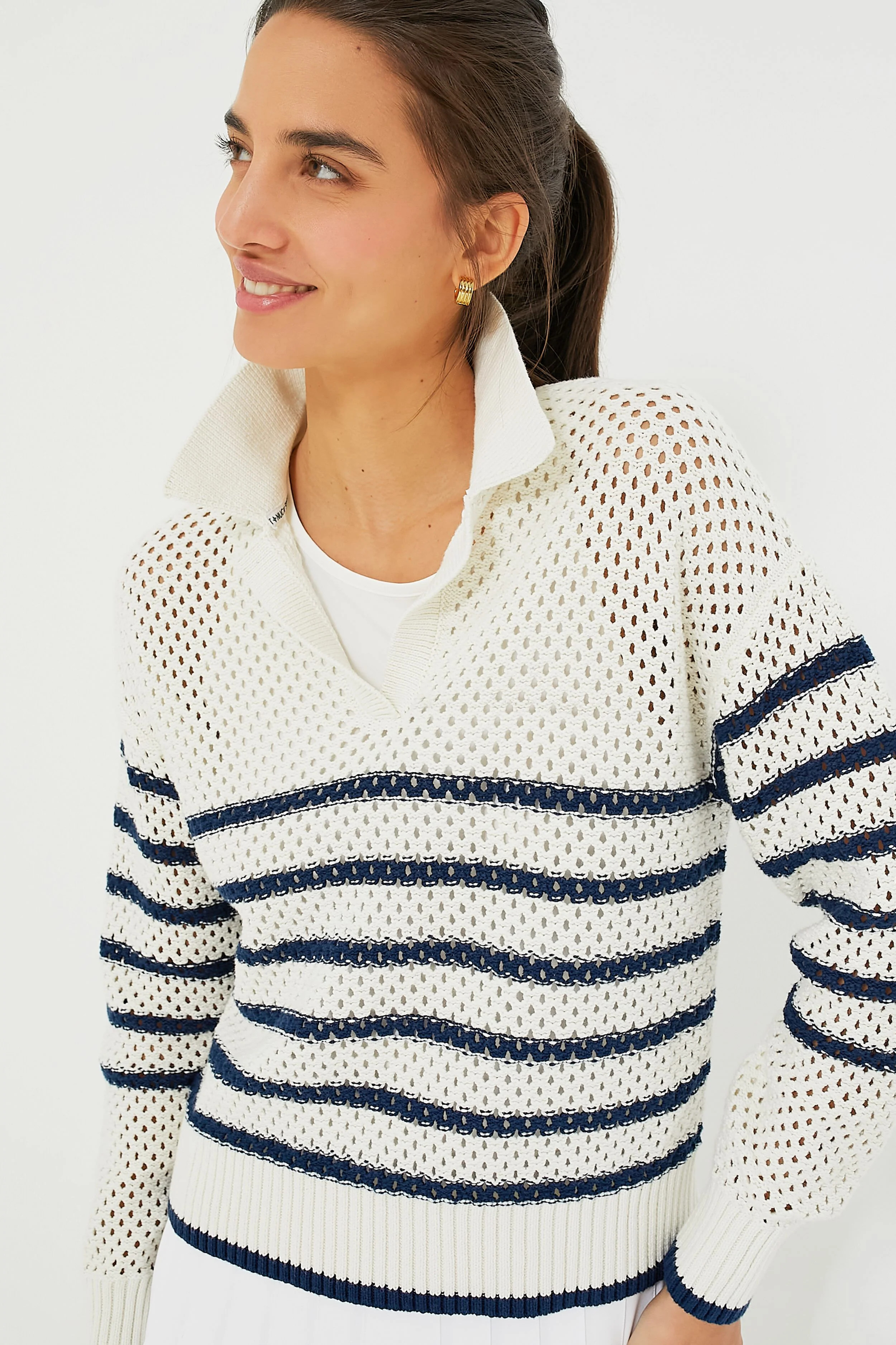 White Stripe Mesh Fischer Sweater | Tuckernuck (US)