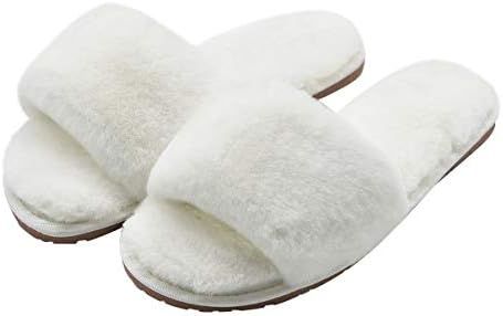 Crazy Lady Women's Fuzzy Fluffy Furry Fur Slippers Flip Flop Open Toe Cozy House Sandals Slides S... | Amazon (US)