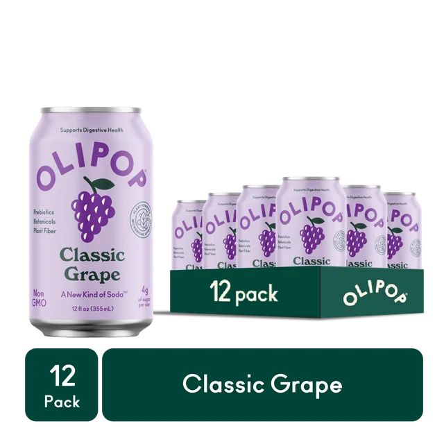 OLIPOP Prebiotic Soda, Classic Grape, 12 fl oz (12 Pack) | Walmart (US)