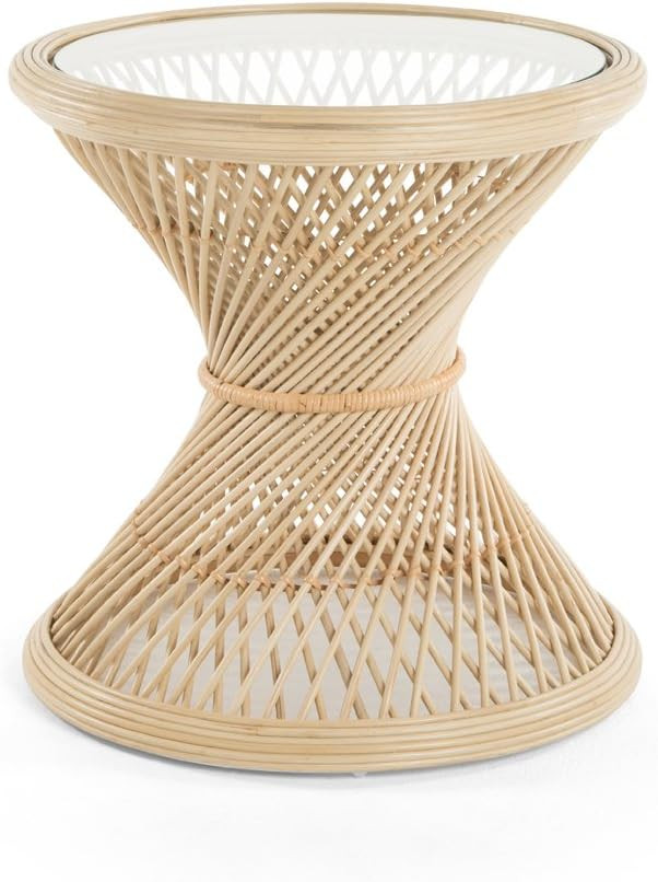 KOUBOO Peacock Rattan Sidetable with Glass Top, Natural | Amazon (US)
