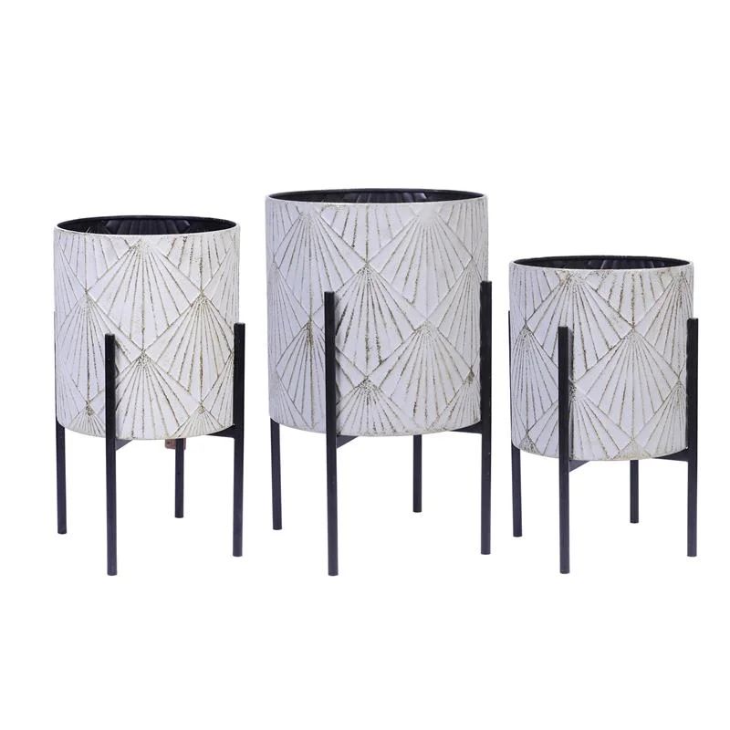 Three Piece White and Gold Metal Planters with Black Stand | Walmart (US)
