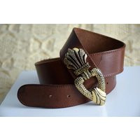 Vintage 90S Kitschy High Waist Belt, Brown Belt With Gold Buckle, Women's Statement Festival Leather Boho | Etsy (US)