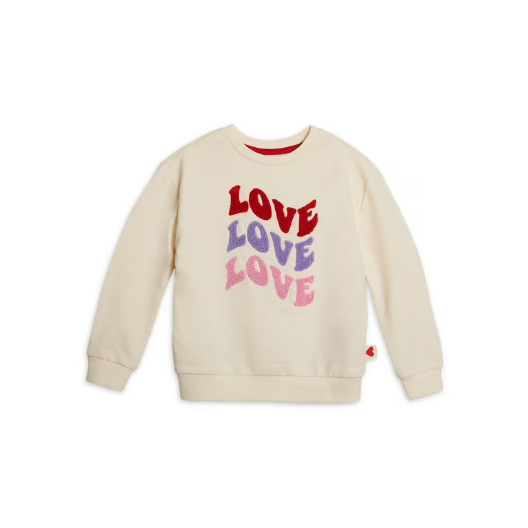 Wonder Nation Toddler Girls Valentines Day Crewneck Sweatshirt with Long Sleeves, Sizes 2T-5T | Walmart (US)
