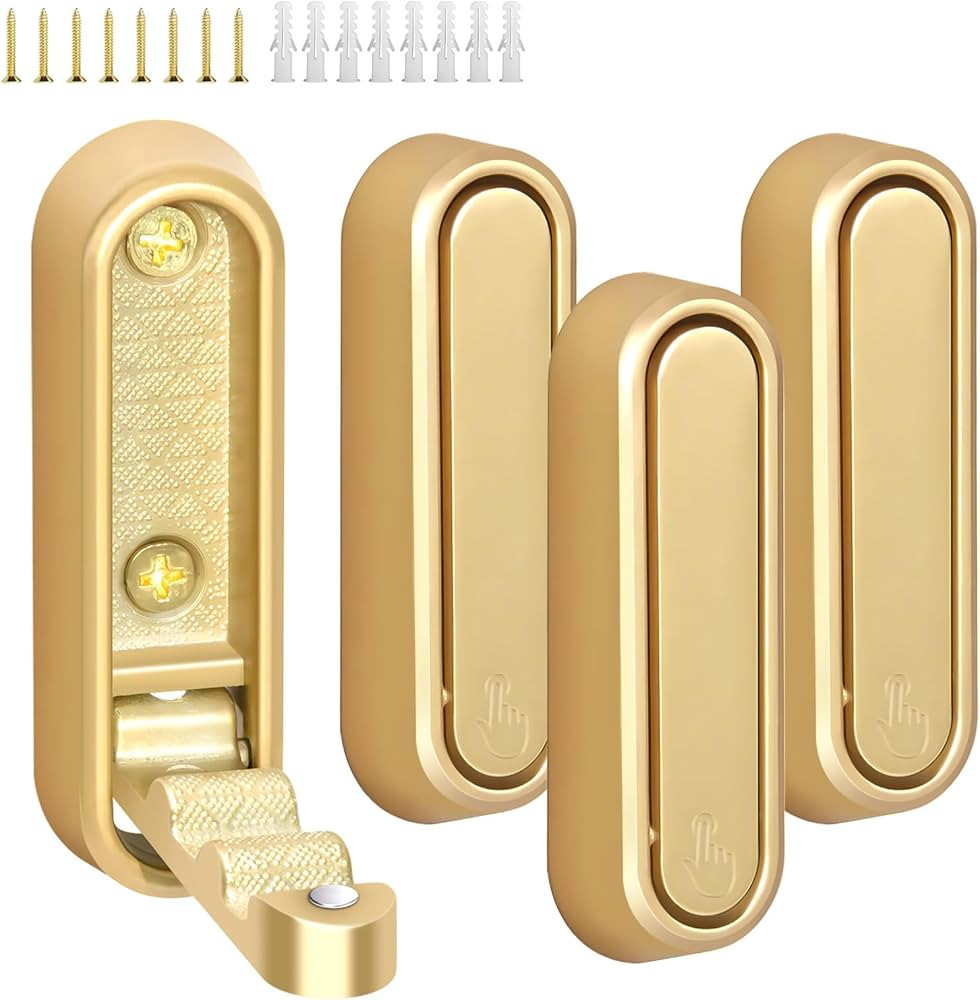 Folding Wall Hooks,4Pcs Gold Heavy Duty Wall Hook Folding Coat Hooks for Hanging Coats Bathrobes ... | Amazon (US)