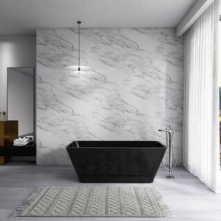 67 in. x 31.5 in. Artificial Stone Soaking Bathtub in Black Solid Surface Modern Tub with Overflow and Pop-up Drain | The Home Depot