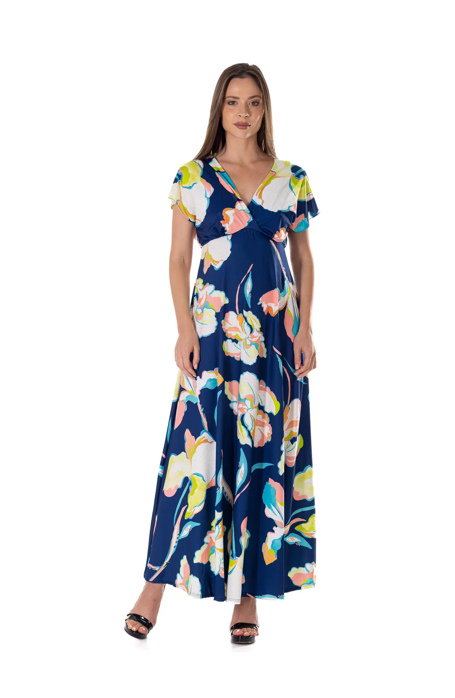 Floral Print V-Neck Empire Waist Cap Sleeve Maxi Dress | Nordstrom