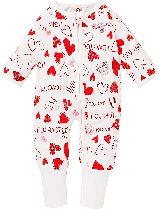 YOUNGER STAR Baby Girls Valentines Day Long Sleeve Romper Jumpsuit/Skirt Heart Printed Pajama Out... | Amazon (US)