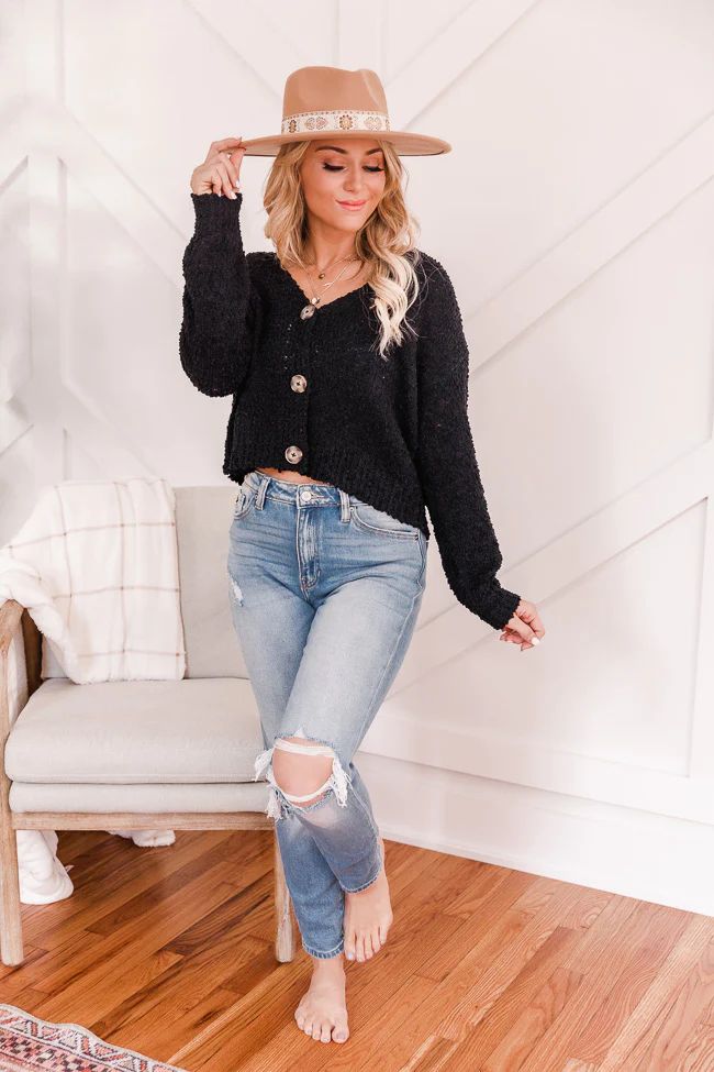 Under The Streetlights Black Button Up Textured Cardigan FINAL SALE | The Pink Lily Boutique