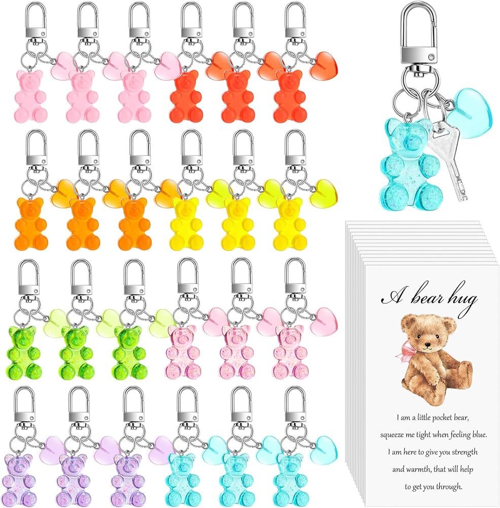 24 Sets Cute Bear Keychains Gift Bear Cards Acrylic Bears Keyrings Classroom Gifts for Students G... | Amazon (US)