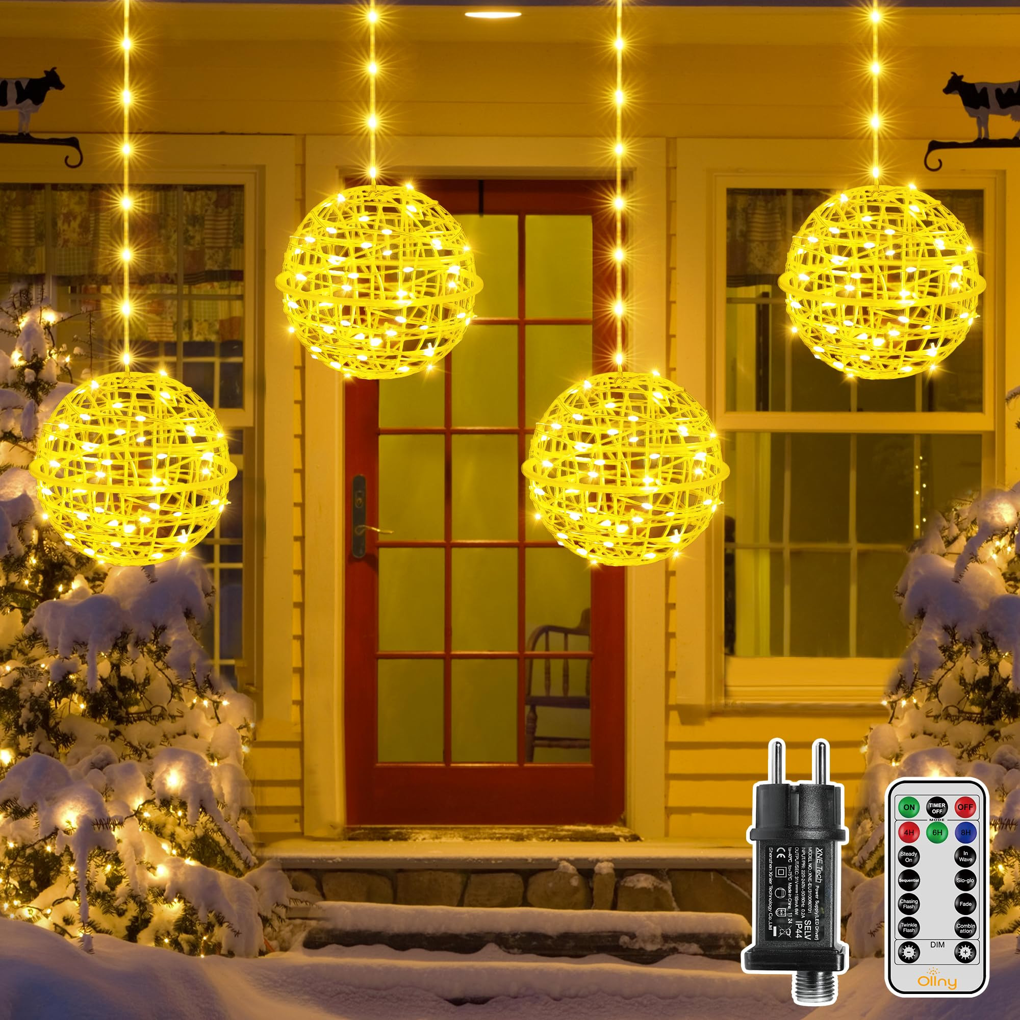 Ollny Lichterkette Außen Hängend Kugel 20cm, 4er-Set, 8 Modi, 184 LED für Urlaubsdekoration, m... | Amazon (DE)