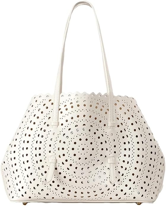 Womens Hollow Vegan Leather Tote Bag Small Summer Beach Bucket Shoulder Purse Top Handle Handbag ... | Amazon (US)