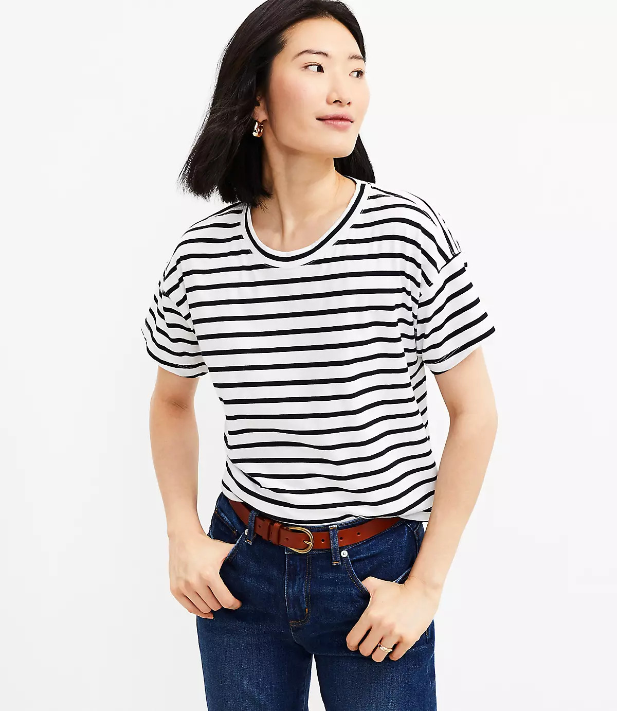 Striped Oversized Crew Tee | LOFT | LOFT