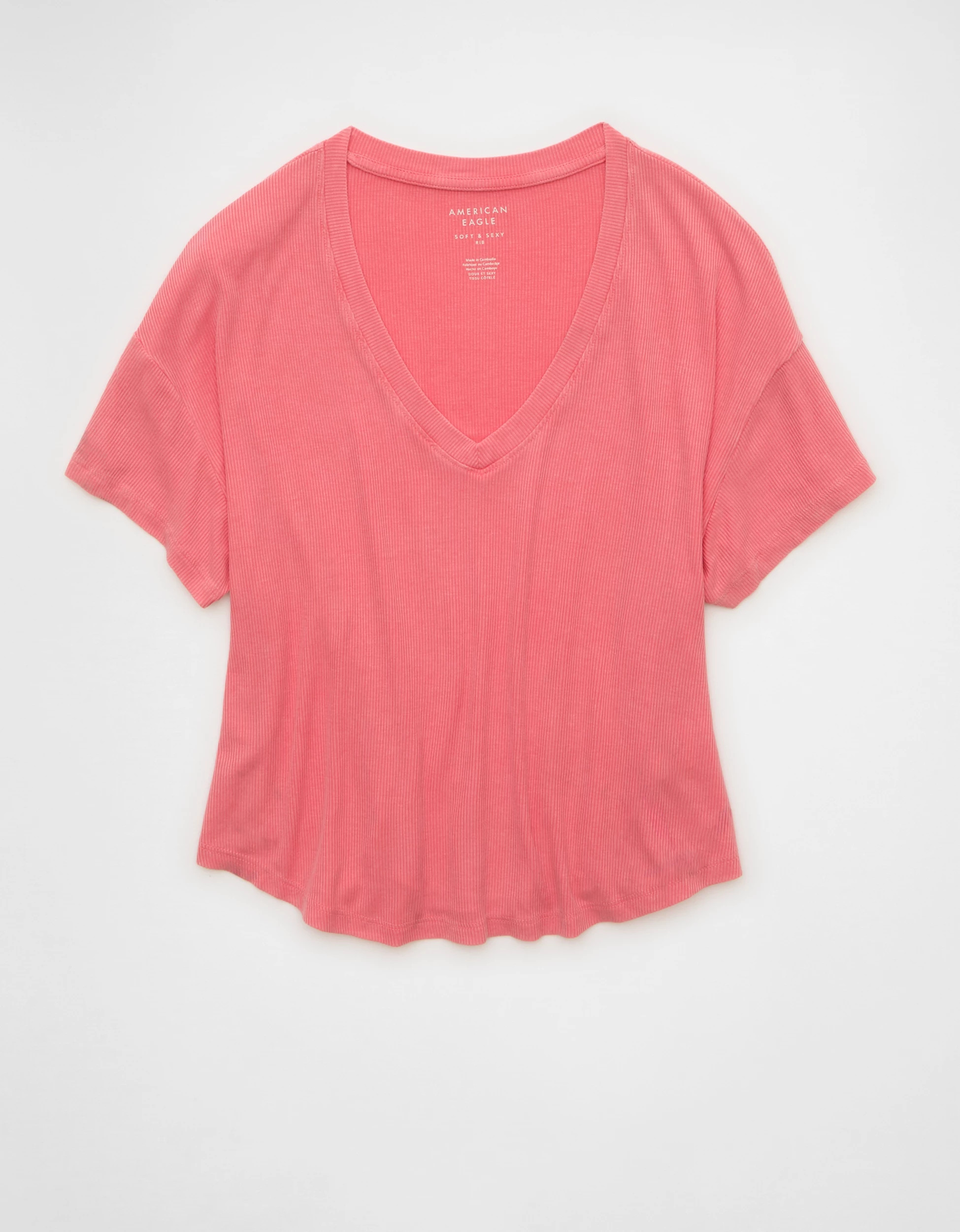 AE Soft & Sexy Ribbed V-Neck T-Shirt | American Eagle Outfitters (US & CA)