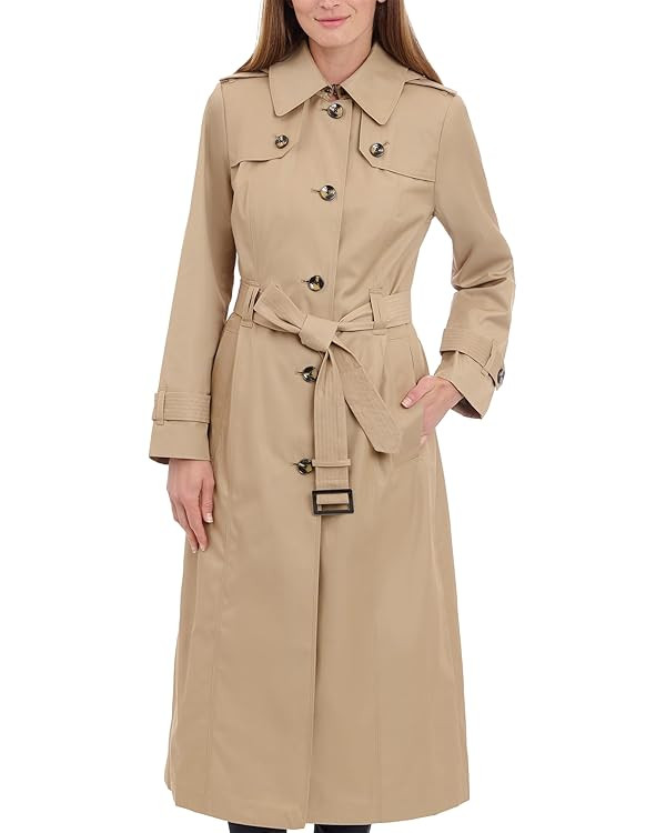 LONDON FOG Women's Single Breasted Long Trench Coat with Epaulettes and Belt | Amazon (US)