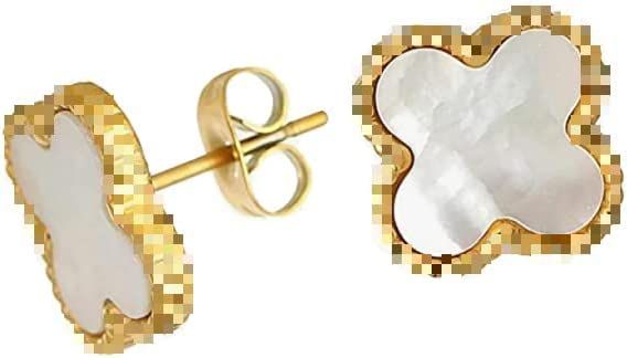 Clover Stainless Steel Earrings Stud Earrings For Women- (white） | Amazon (US)
