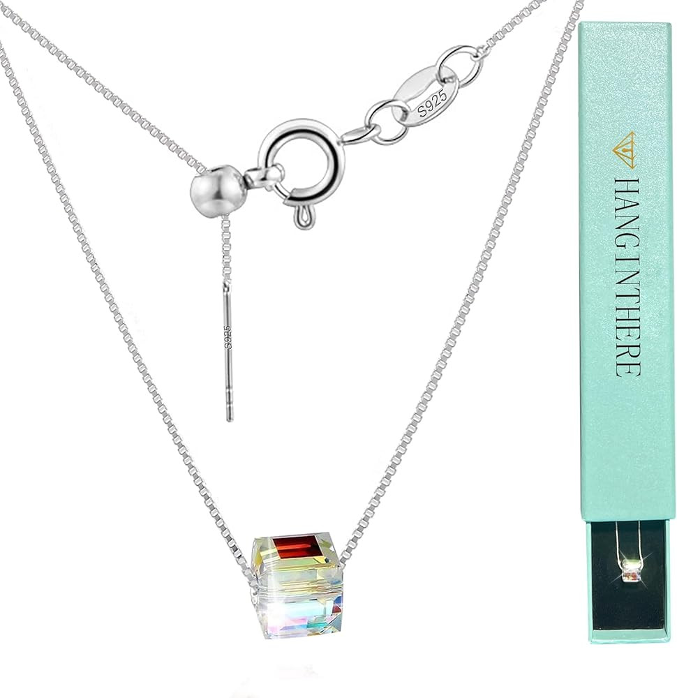 925 Sterling Silver Crystal Necklace for Women,Universal Adjustable,18in-23.6in,0.8mm Box Chain,C... | Amazon (US)