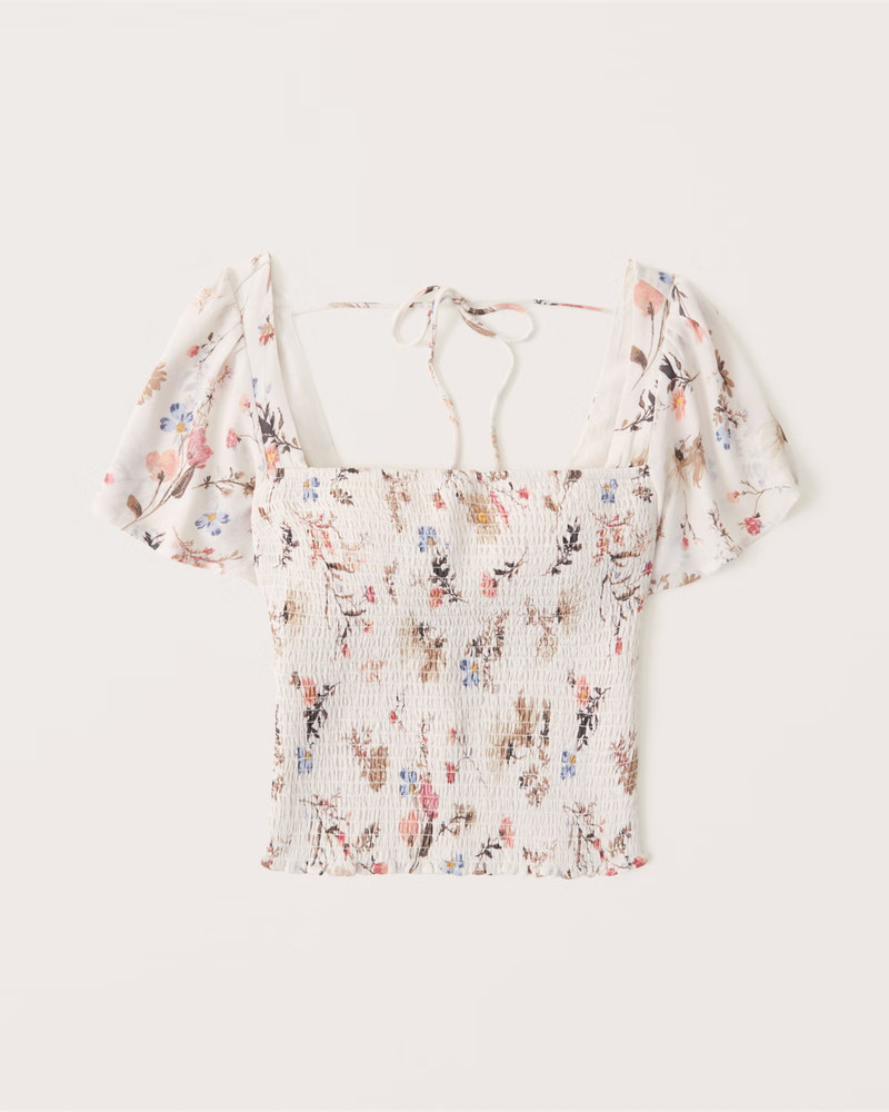 All-Over Smocked Flutter Sleeve Top | Abercrombie & Fitch (US)