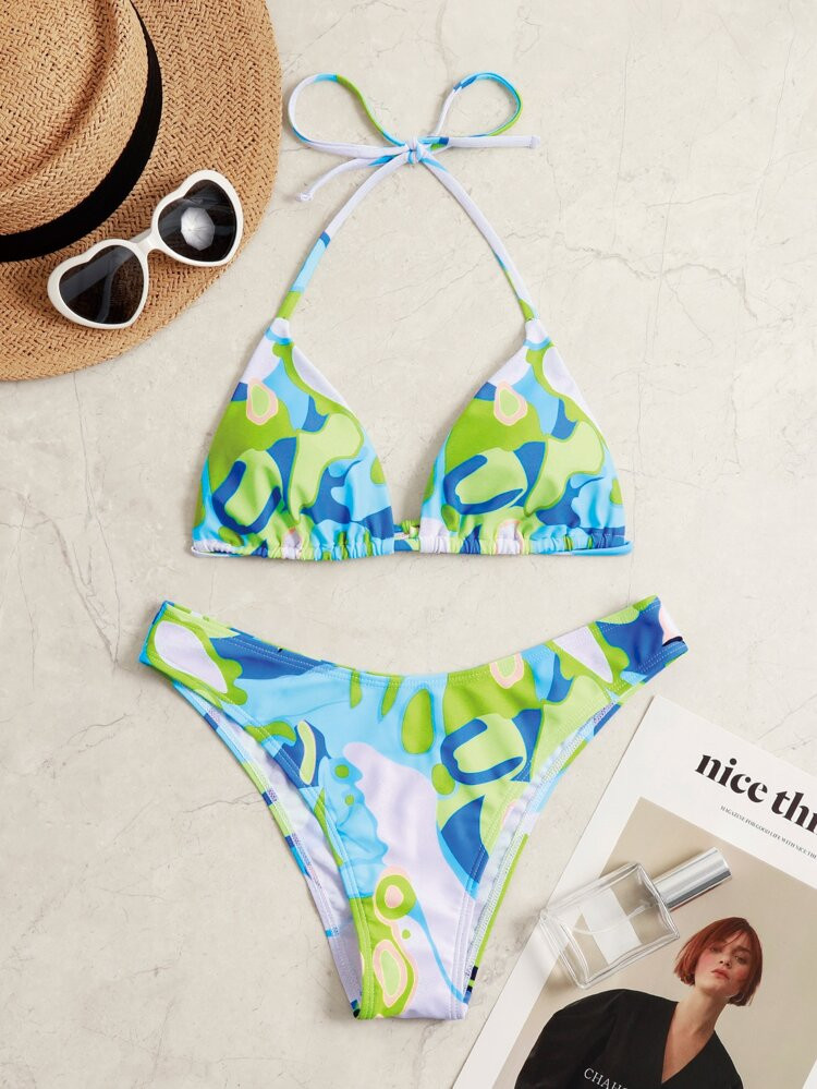 Allover Graphic Triangle Bikini Swimsuit | SHEIN