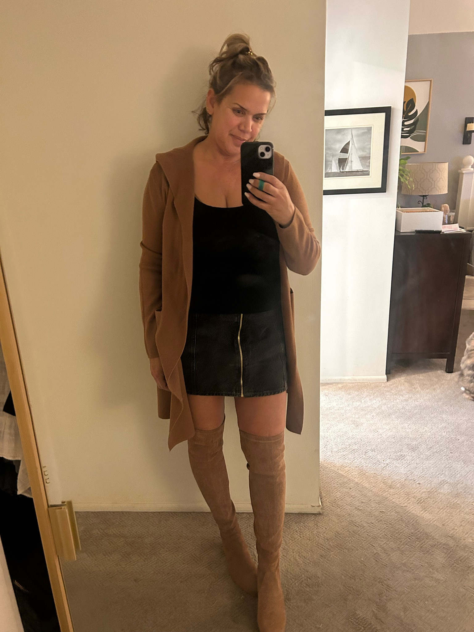 Over the knee faux suede boots that are so stylish AND comfortable! You can even customize by picking your HEEL HEIGHT. I'm 5'10 so I went with the 2 inch heel but you can pick from 1-3 inches. And best part? They're under $40 for a limited time. 