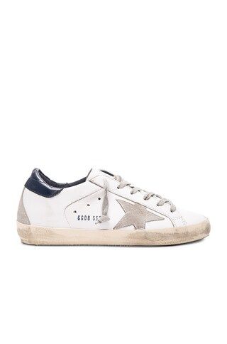 Golden Goose Leather Superstar Low Sneakers in White & Blue | FORWARD by elyse walker