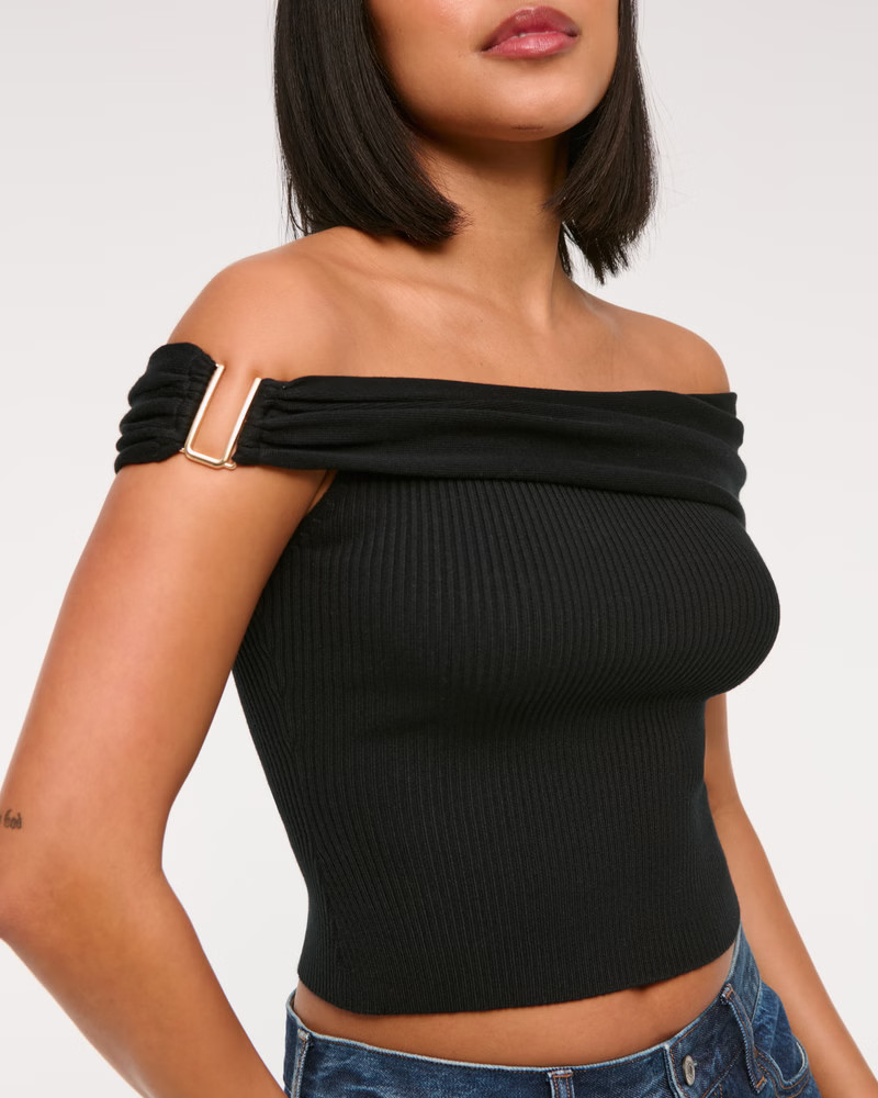 Off-The-Shoulder Hardware Sweater Top | Abercrombie & Fitch (US)