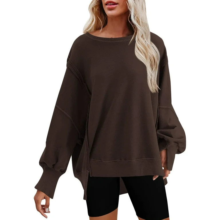 Skpblutn Plus Size Oversized Sweatshirt for Women Tops Over D Crewneck Solid Side Slit Pullover S... | Walmart (US)