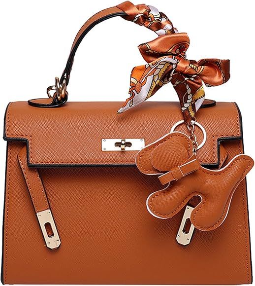 Women'sLeather Top Handle Fashion Designer Ribbon Handbags Crossbody Bags | Amazon (US)