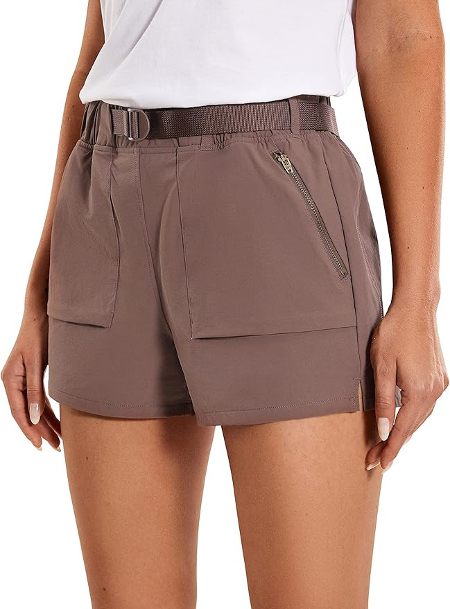 CRZ YOGA Women's Waterproof Stretch Hiking Shorts: Mid Rise Summer Outdoor Golf Workout Shorts Zi... | Amazon (US)